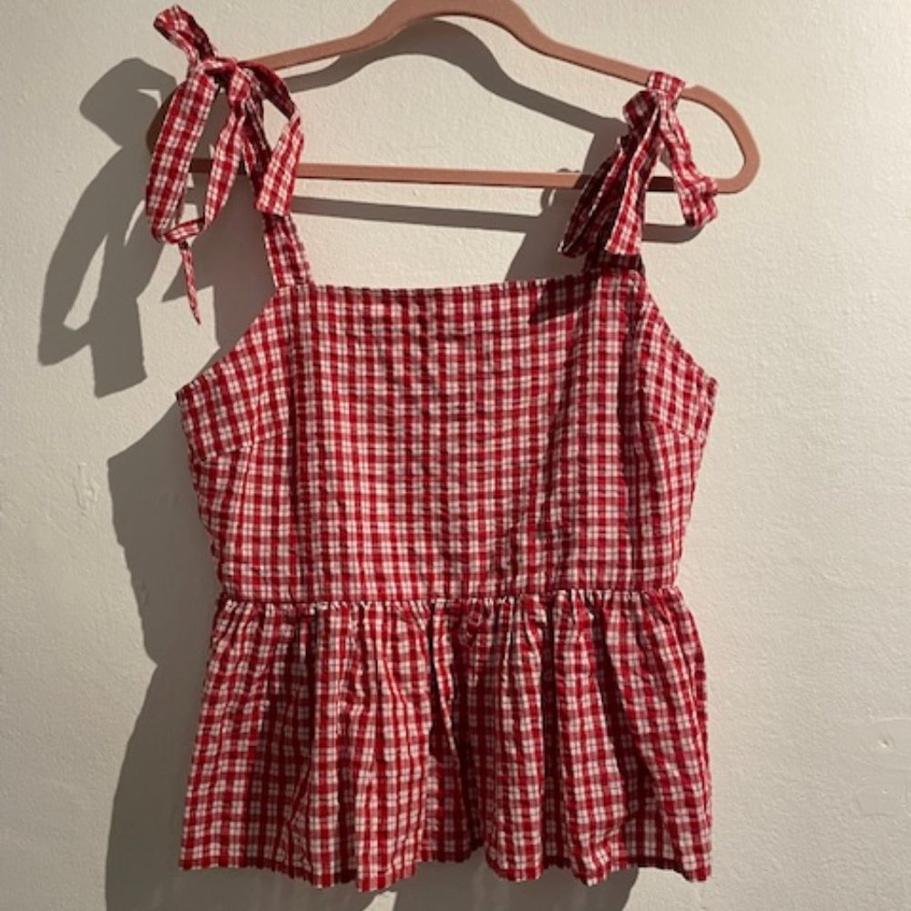 Madewell Rosalie Tie-Strap Top in Seersucker Check